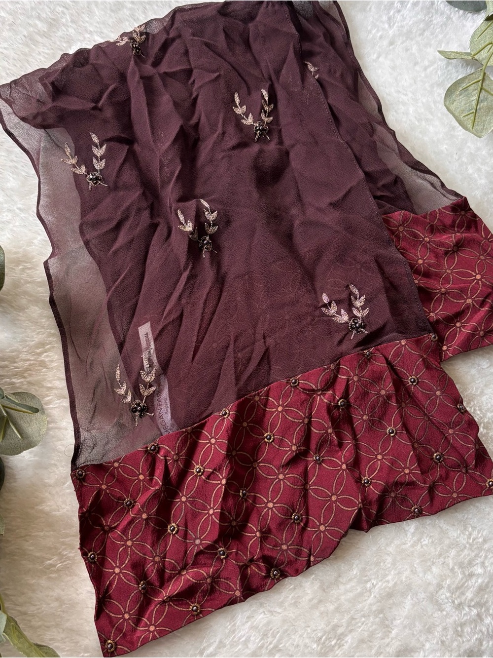 Vintage Megan Park England Silk Chiffon Embroidered Sheer Scarf Wrap